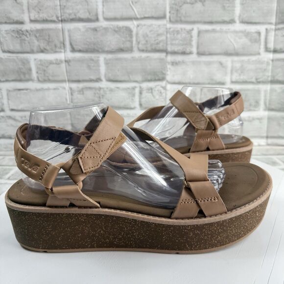 Teva Madera Women's Size 11 Tan Leather Adjustable Platform Cork Wedge Sandals - Picture 1 of 14